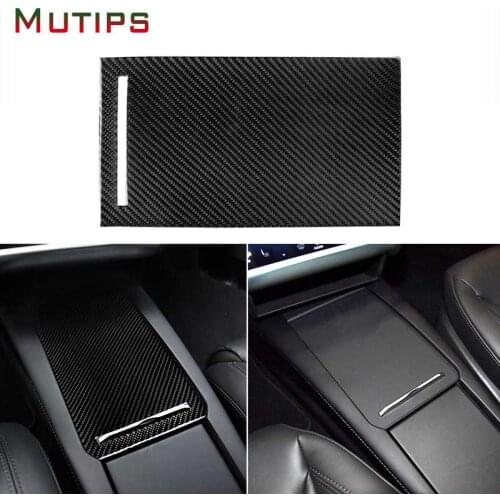 Mutips Car Carbon Fiber Center Console Storage Box Panel Cover Trim Accessories Decoration Styling For Tesla Model X 2014-2019