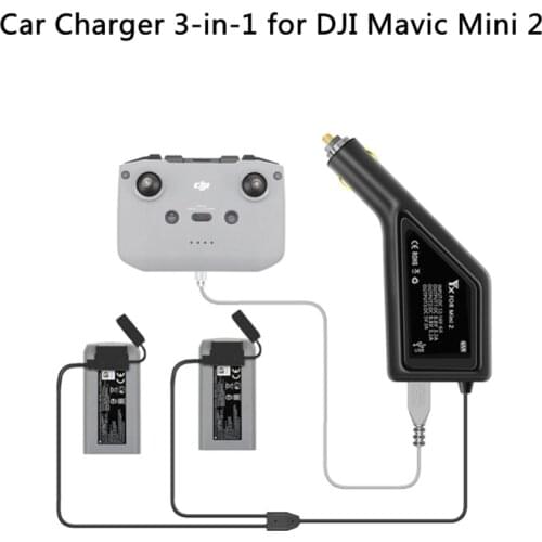 DJI Mavic Mini 2 Car Charger 3-in-1 Dual Battery Remote Controller Charger with USB Port for DJI Mavic Mini 2 Drone Accessories