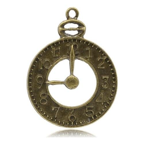 Free Shipping 100pcs Antique Bronze Tone Clock Charms Pendants 32x24mm Findings Wholesale