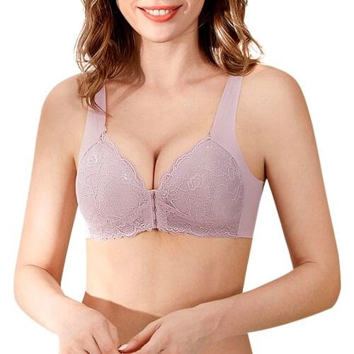 Seamless Push Up Padded Plus Size Hot Sales Three Quarters Sexy Underwire Bras For Women Lace Drop Shipping Front Closure Floral