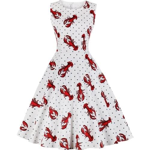 Floral Bird Crab Animal Print Sleeveless Swing Dress 50s Pin up Vintage Dress 2021 Women Summer Rockabilly Dress Casual Vestidos