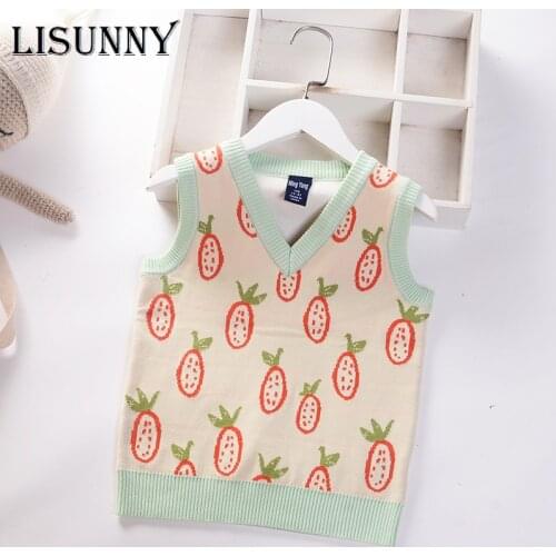 Baby Girls Sweater Vest Baby V-Neck Autumn 2021 Cute Cartoon Children Knit Vest Pullover Kids Top Toddler Knitted Clothes 2-7y