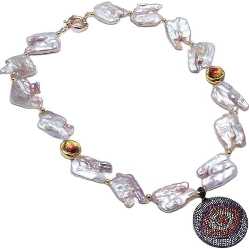 GuaiGuai Jewelry Natural Purple Keshi Pearl Freedom Nugget Orange Glass Necklace Cz Pave Evil Eye Pendant Handmade For Women