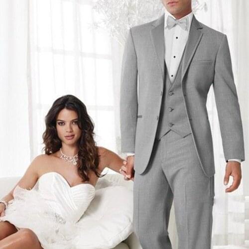 Custom Made to Measure Tailored mens BESPOKE suit,BESPOKE GREY WEDDING TUXEDOS WITH GREY VEST (Jacket+Pants+Vest)