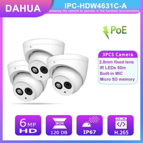Dahua New EPOE IR LEDs 50M IP Camera Outdoor 6MP POE IPC-HDW4631C-A HDD Night Vision H.265 Built-in Mic IP67 CCTV Network Camera