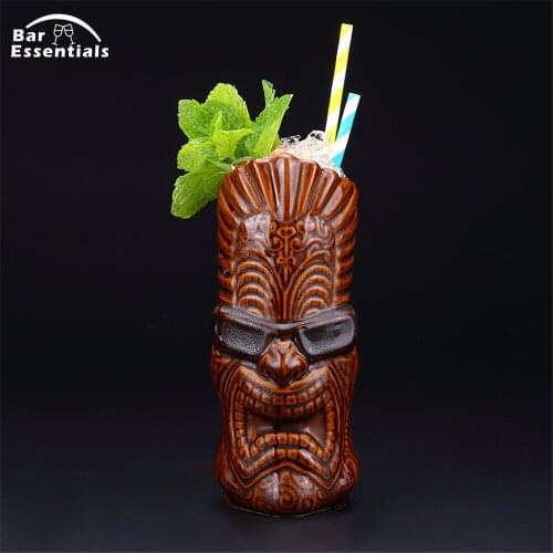 Tiki Mugs Cocktail Cup Beer Beverage Mug Wine Mug Ceramic Bamboo Leaves Tiki Mug 400ML ml Bar Tool