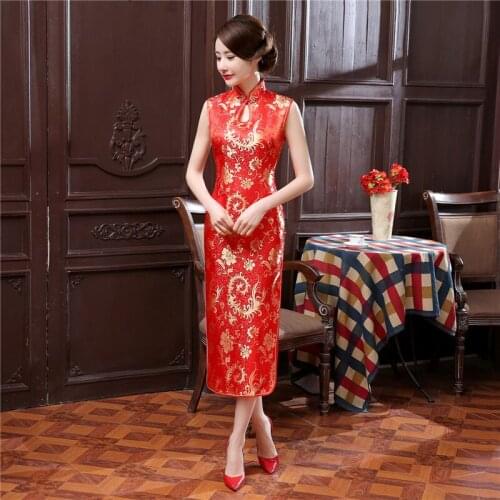 Chinese Traditional Women Dresses Sexy Cheongsam Slim Qipao Long derss Mandarin Collar Wedding Gown Prom