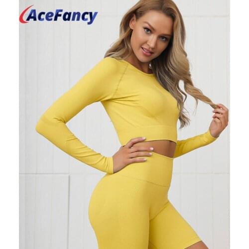 Yoga Set Workout Fitness Sportswear Outfit ZC2426B Long sleeve High Waist Leggings Workout Soild Set Ensemble Yoga Gym Clothes
