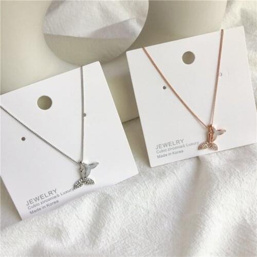 Korean Romantic Rhinestone Inlaid Mermaid Fish Dolphin Tail Fin Pendent Necklace for Women Men Girls Collar Jewelry 2021 Trend