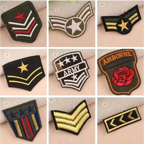Fine Military Iron On Stickers Morale Patches Army Appliques DIY Embroidered Decor Clothes Stickers Gold Stars Soldier Badges
