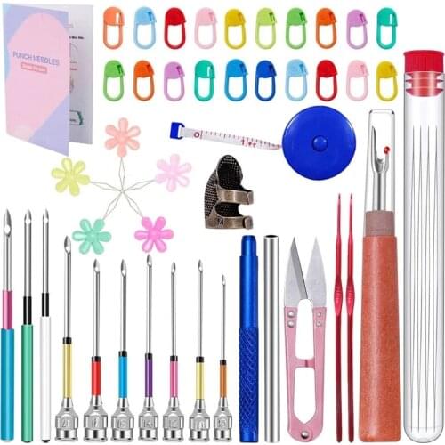 LMDZ 43 Pieces Punch Needle Tool and Instructions - Punch Needle Embroidery Kit with Embroidery Tools, Seam Ripper, Threader