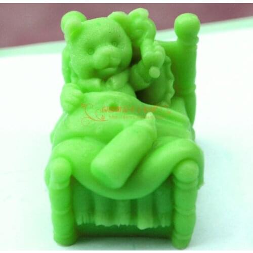 Bear baby on bed Silicone Soap mold candle mould DIY Carft molds S210
