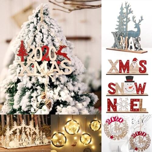Fashion Xmas Elk Natural Wood Craft Christmas Tree Ornament Noel Christmas Decoration for Home Wooden Pendant Navidad Gift