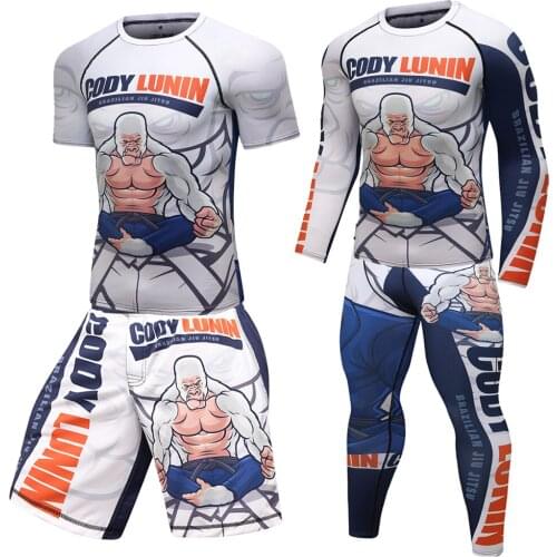 Mens Boxing Kickboxing Compression Shirt Pants Sportswear MMA BJJ Shorts Rashguard Running Sets Gym Clothes Fitness Sport Suits