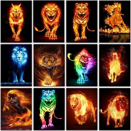 5D DIY Diamond Painting Kit Paint flame animal tiger horse Wolf home decor art Full Square&Round embroidery mosaic Cross stitch
