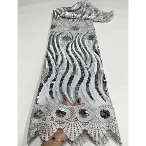 Newest White French Tulle Lace Fabric Sequins Emroiderey African Mesh Lace Fabric High Quality Sequins Lace For Wedding Sewing