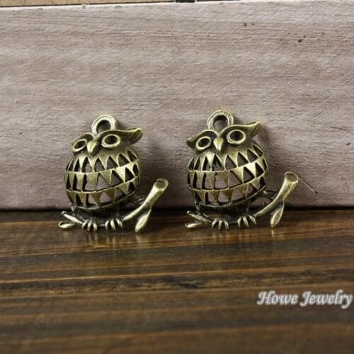 Wholesale 20 pcs Vintage Charms Owl Pendant Antique bronze Fit Bracelets Necklace DIY Metal Jewelry Making