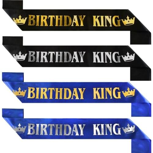 Black Gold Birthday King Sash for Men Boy Girl Happy 16th 18th 20th 30th 40th 50th 60th Birthday Party Decoration Favor Supplies