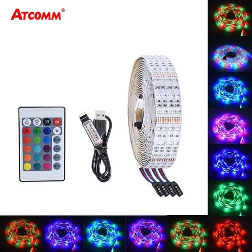 RGB LED Strip Light USB 5V 1m-5m 2835 SMD LED Diode Tape Ribbon TV HDTV Backlight PC Screen Keyboard Lighting