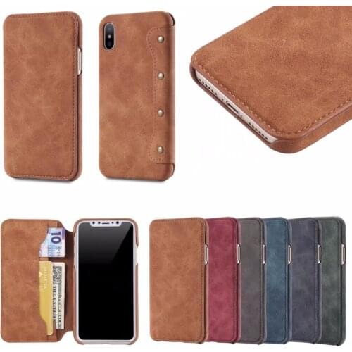 2018 venta directa de moda superior Anti-golpe de lujo remache Stand Flip Cover para Iphone X Wallet For 10 XS Slim Phone Cases