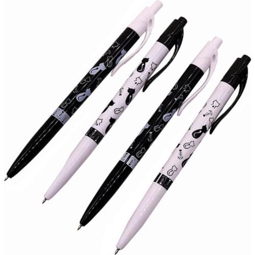 50 pcs Cute Creative Ballpoint Pen Black White Cat 0.7 MM Blue Pen Tip Stationery Pen Childrens Office School Supplies