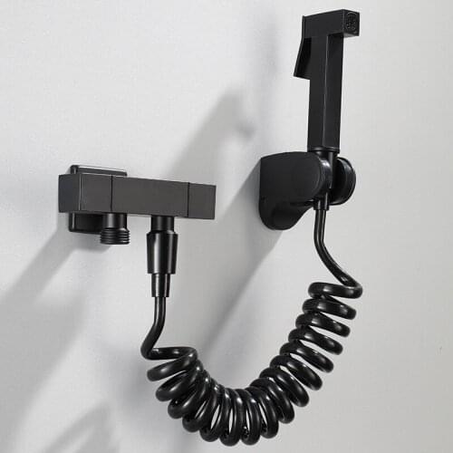 Hand Held Bidet Sprayer Douche Toilet Kit Bidet Faucet Black Brass Square Shattaf Shower Head Copper Valve Set Faucet