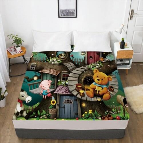 Cartoon Childrens Elastic fitted sheet bed sheet With An Elastic Band 160x200 Mattress Cover Bed cover for kids baby bear