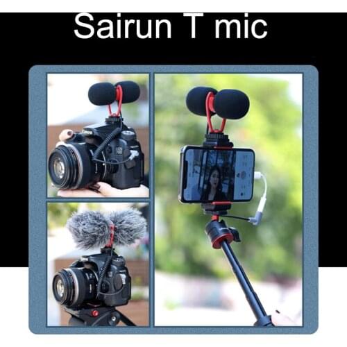 Sairun T mic Dual Microphone Head For Recording Video Vlog Interview Microphone for Phones Cameras dslr universal mic
