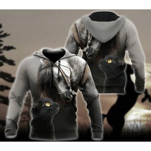 Horse And Cat Lovers 3D All Over Printed Autumn Men Hoodies Unisex Casual Zip Pullover Streetwear sudadera hombre DW0481