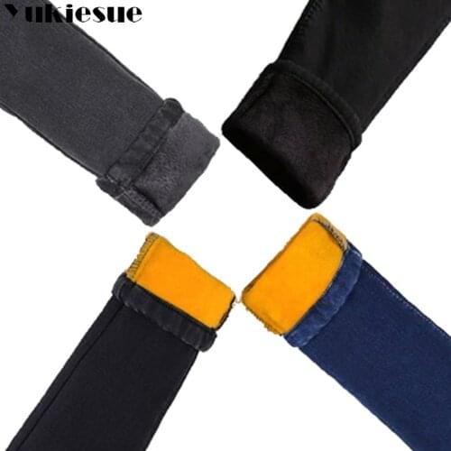 Vintage Jeans for women winter warm fleece skinny pencil pants denim jeans woman with high waist thick womens jeans plus size
