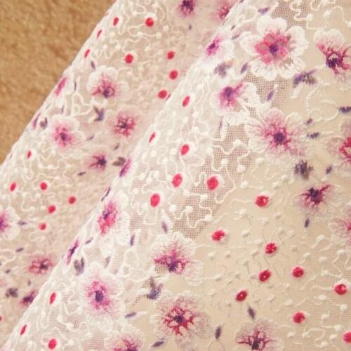 High end gauze patchwork Plum blossom purple printing and embroidery material Dress wedding dress custom fabric