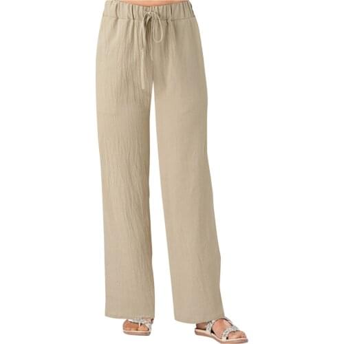 Womens Pants Loose Casual Wide Leg Pants Solid Cotton And Linen Trousers With Pockets Female Clothes Pantalones Брючные костюмы