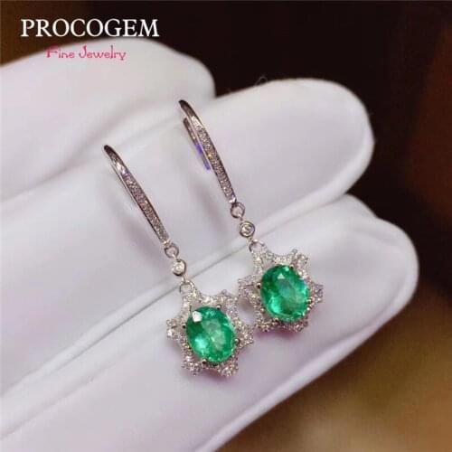 PROCOGEM Natural Emerald Drop Earrings for Women Party Anniversary 4x5mm Real Green Gems hook eardrops S925 silver Fine Jewelry