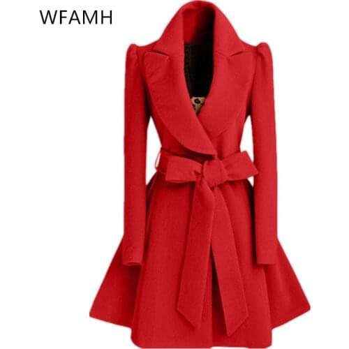 2021new fashion womens concealed buckle suit tie belt temperament slim woolen woolen coat mid-length stitching polyester jacket