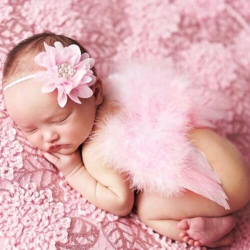 1set Angel Feather Wings for Cute Newborn Baby Girl Flower Headband Hair Accessories Infant Photography Cosplay Props