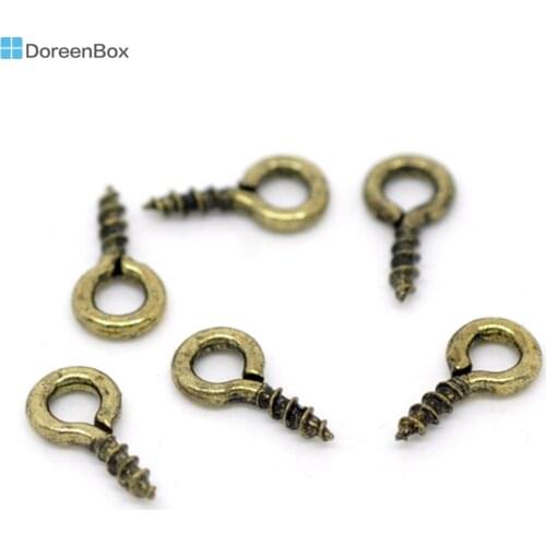 1000 PCs Doreen Box Screw Eye Bail Drilled Findings Alloy Bronze Tone 8x4mm For DIY Jewekry Making Wholesale, Hole:1.8mm