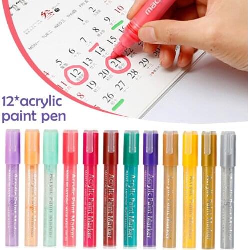 12PCS 12 Colors Acrylic Paint Pen Multi-function Acrylic Ink Acrylic Paint Marker For Rock Glass Ceramics Painting Versatile Pen