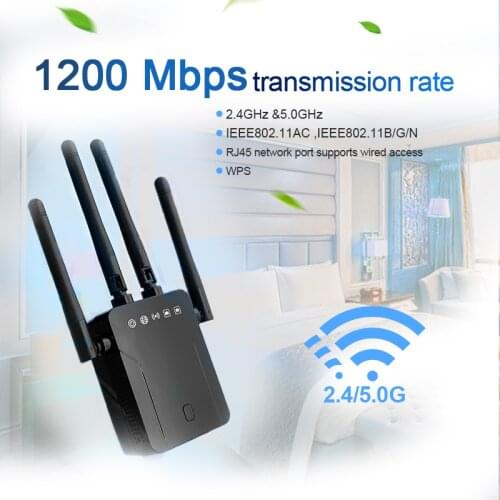1200M Dual Band 2.4GHz/5GHz Wifi Repeater Signal Amplifier Mini Router Wi-Fi 802.11ac With 4 External Antennas English Firmware
