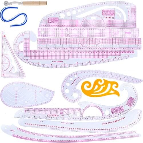 7/13pcs Sewing Ruler Line French Curve Ruler Cutting Mat Set Yardstick Sleeve French Curve Cutting Knife Ruler Sewing Tools