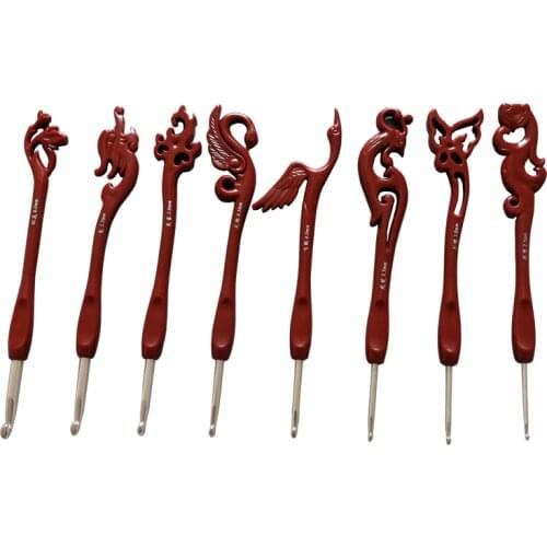 8PCS/Set Retro Birds Unique Stainless Steel Needle Crochet Hooks Set Knitting Needle Tools Plastic Handle Aluminum Hooks
