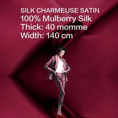 100% SILK CHARMEUSE SATIN Fabric 140cm width 40momme Office Lady Suits Men Suits Cloth Sewing Material Pure
