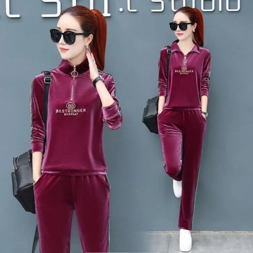Velvet Tracksuits 2 Piece Set Women Outfit Spring Autumn Stand Collar Casual Long Sleeve Tops And Pants Suit Jogging Sweatsuit