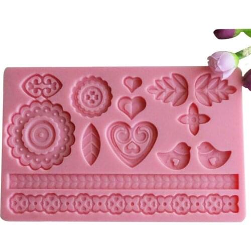 Free Shipping Heart Shape Instant Fondant Silicone Lace Gift Cake Gift Baking Tools Cake Decorating Tools