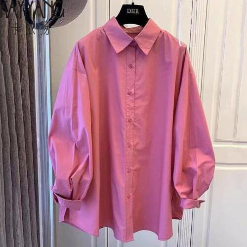 2021 Autumn New Women Shirts Solid Casual Batwing Sleeve Oversized Blouses Korean Style Female Loose Cotton Blusas Tops Q331