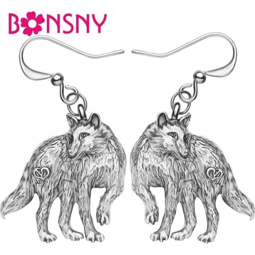 Bonsny Plated Alloy Antique Gold Wild Wolf Metal Earrings Animal Drop Dangle Jewelry For Women Girl Friend Novelty Party Gift