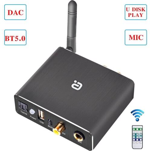 DAC Converter Decoder Bluetooth 5.0 Receiver Digital Coaxial Toslink to Analog L/R RCA 3.5mm Audio U-disk Player KTV Mic Remote