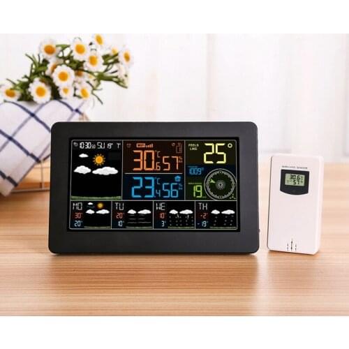 Digital Wall Alarm Clock Household WiFi APP Weather Station Color LCD Thermometer Hygrometer Barometric Pressure Wind Weather