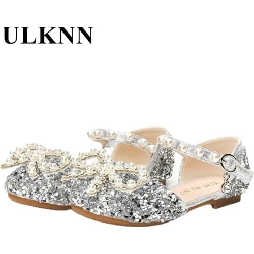 ULKNN Girls Bow Sandals Kids Rhinestone Princess Shoes 2021 Children Summer New Baotou Hollow Glass Sandals Little Girl