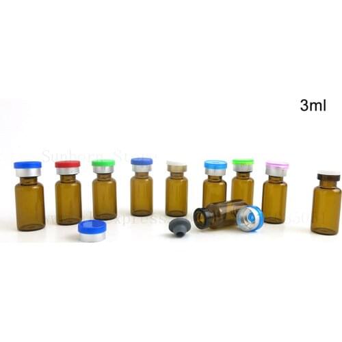 Small Amber Clear Glass Injection Bottle Vial Flip Off Cap 3ml 3cc Transparent Liquid Medicine Bottle Containers 50pcs