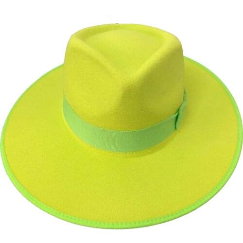 Fluorescent green fedora hat edging thin series new style jazz hat felt hat bowknot accessories hat black top hat кепка мужска